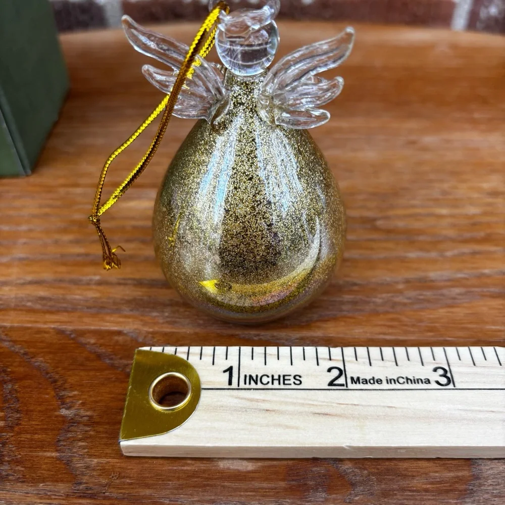 Praying Angel Ornament Cracker Barrel Season of Glory Gold Glitter Glass 3